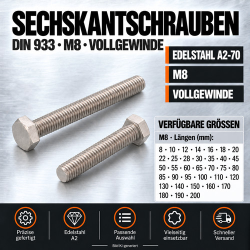 Sechskantschrauben din 933 - sechskantschrauben, m8